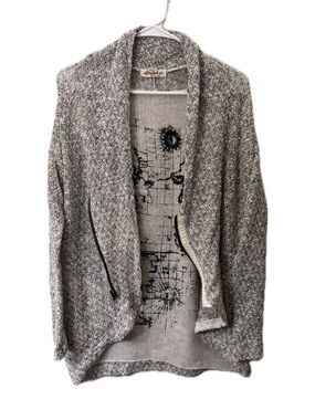 Scrapbook Marled Knit Open Cardigan w/ Asymmetrical Zip Pocket